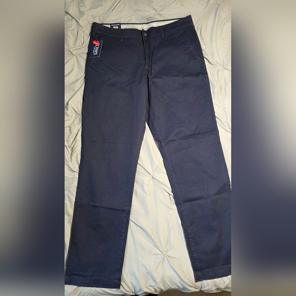 Chaps Coastland Wash Stretch Chino Pants Men’s 36x34 Straight Fit Navy NWT